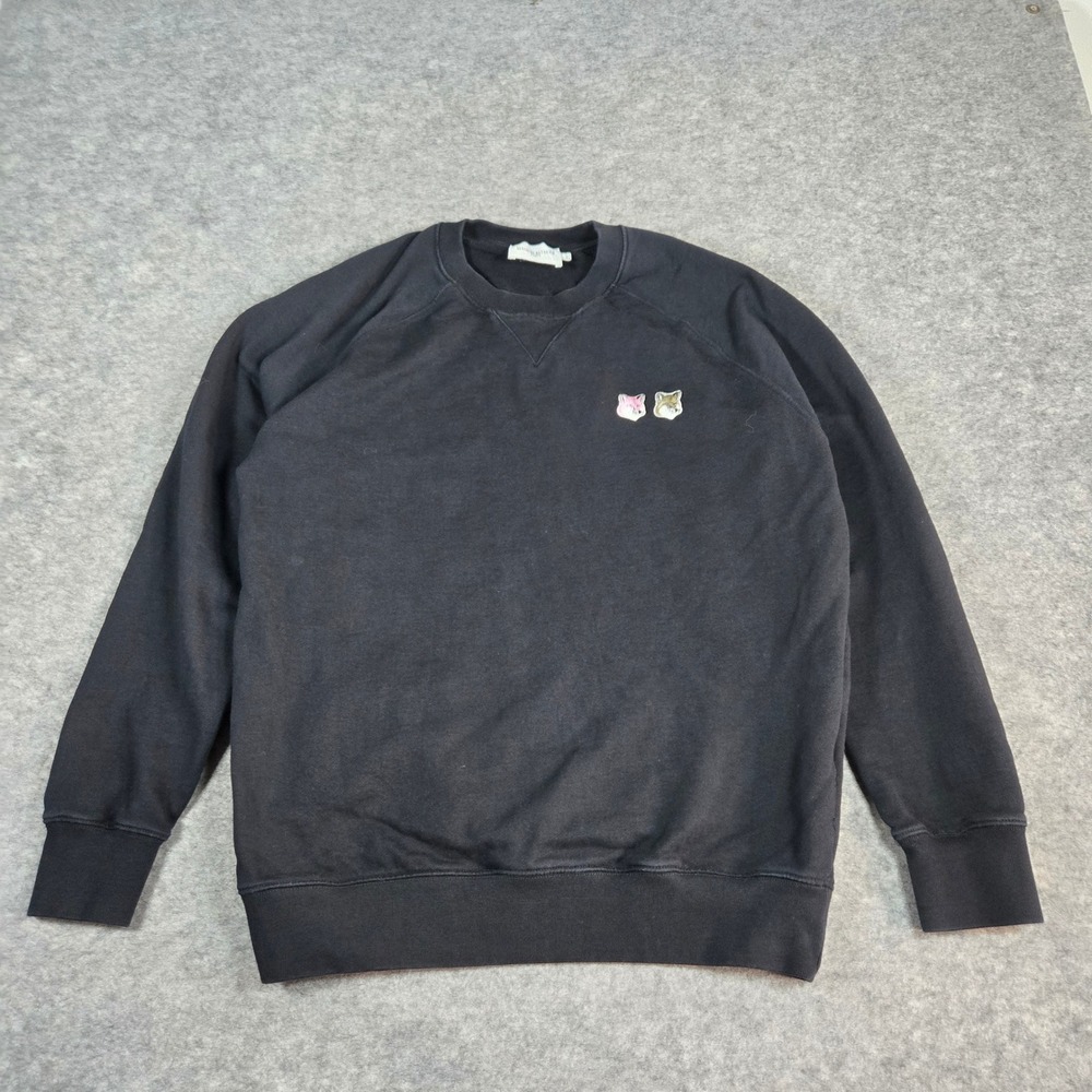 Maison Kitsune Mens Black Double Fox Head Patch Sweatshirt XL